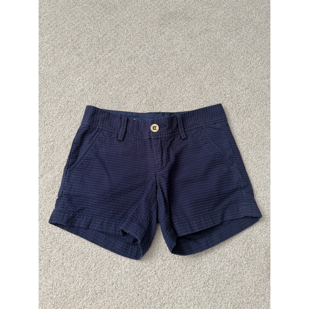 Lilly Pulitzer Preppy‎ Callahan Shorts Size 00 Navy Seersucker 5" Inseam